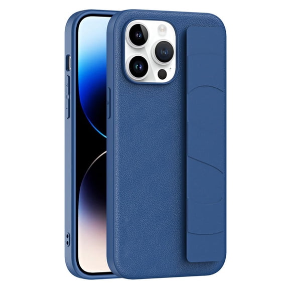 iPhone 15 Pro Max Leather Case with Hand Strap Shockproof Protective Cover  Women Men-Blue