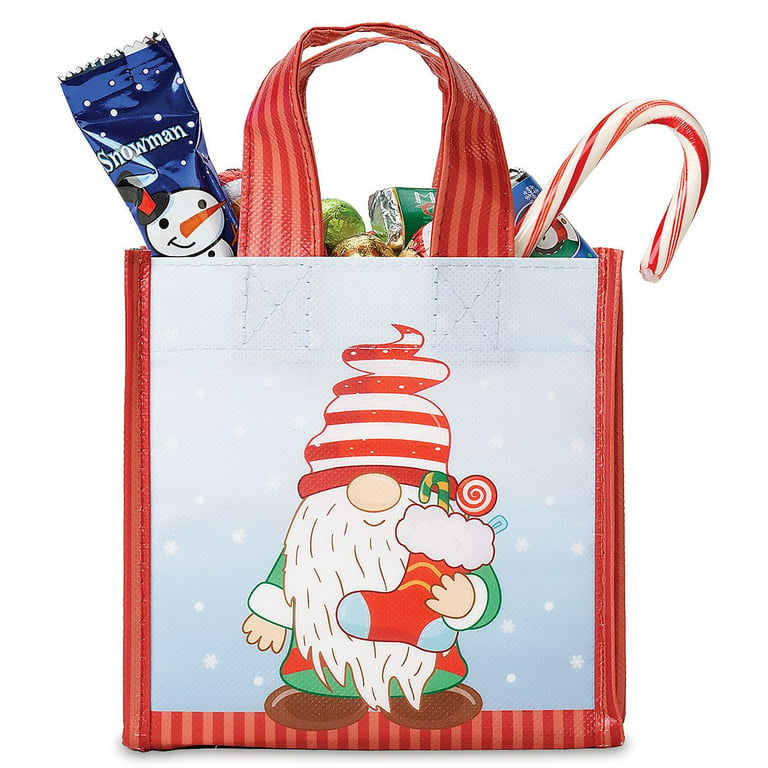 Current Gnome Christmas Holiday Mini Non-Woven Gift Tote Bags - Set of 4 (2  Designs) 5.5