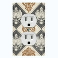 thumbnail image 1 of Metal Light Switch Plate Outlet Cover (Damask Diamond Dark Two Tone Tan Pattern - Single Duplex), 1 of 2