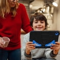 thumbnail image 4 of Kids Case for Samsung Galaxy Tab A9+ 11.0" 2023 SM-X210 / SM-X215 / SM-X216 with Pencil Holder, Lightweight Shockproof Stand Anti-Slip Rugged Silicone PC Case Cover for Boys Girls, Black+Blue, 4 of 8