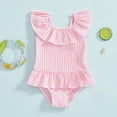 thumbnail image 2 of Kogui Baby Bathing Suit Girl Kids Little Girls One-piece Jumpsuit Swimwear Adjustable Straps Open Back Bathing Suit 12 18 Months (Pink,12-18 Months), 2 of 6