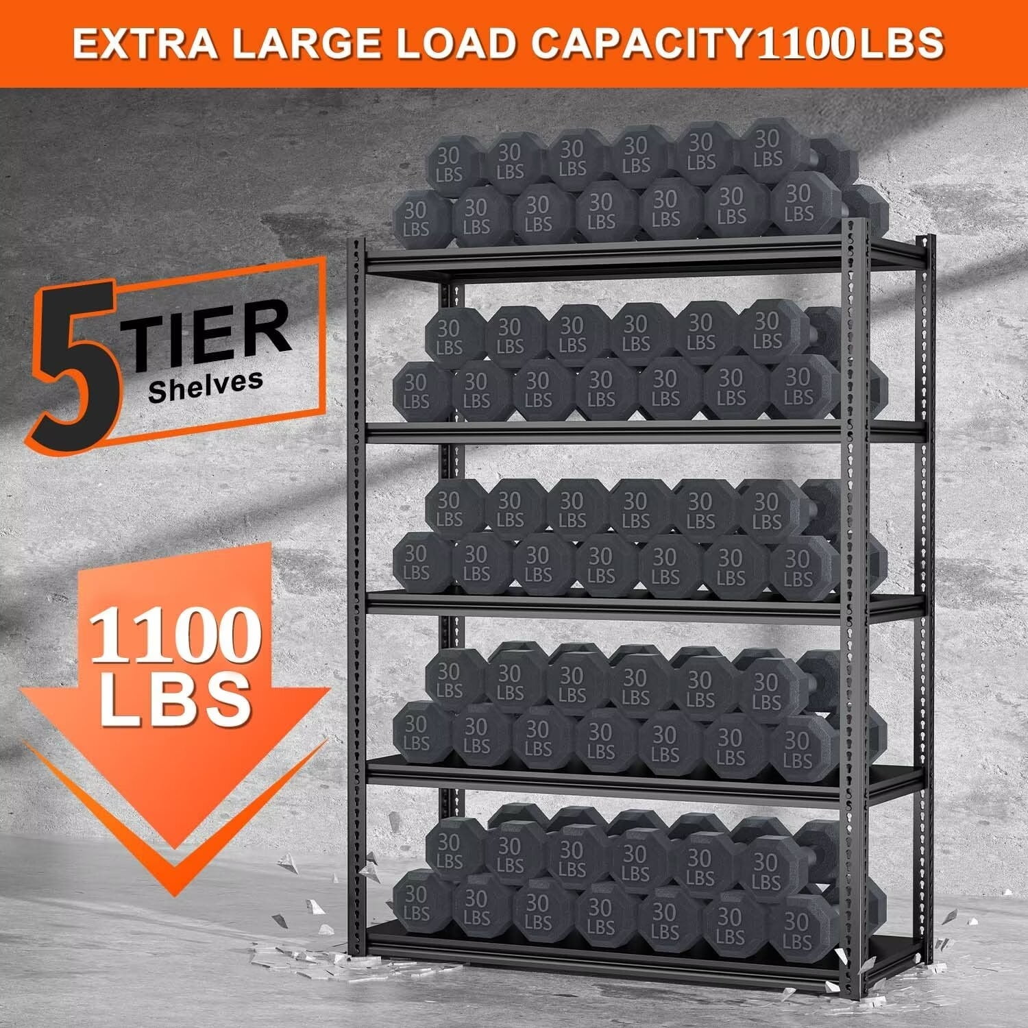 MOPHOTO 36" L x 16" W x 72" H Adjustable 5 Tier Garage Shelving Heavy Duty Support 1100lbs, Metal Shelves for Storage, Industrial Utility Racks, Garage Storage Shelves Heavy Duty Shelving