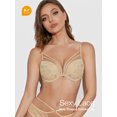 thumbnail image 6 of Deyllo Women's Plunge Super Padded Push up Underwire Support T Shirt Bra, Beige Embroidery 32DD, 6 of 9