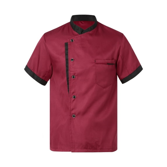 YEAHDOR Womens Mens Unisex Chef Coat Short Sleeve Single-Breasted Baker Kitchen Cook Uniform Red L