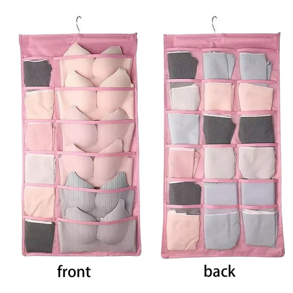 Dual-Sided Hanging Bra & Underwear Organizer with Mesh Pockets, 12 18 Compartments, Space-Saving Wardrobe Storage for Socks, Bras, Underpants, Closet Clothes Rack, Portable & Foldable Design