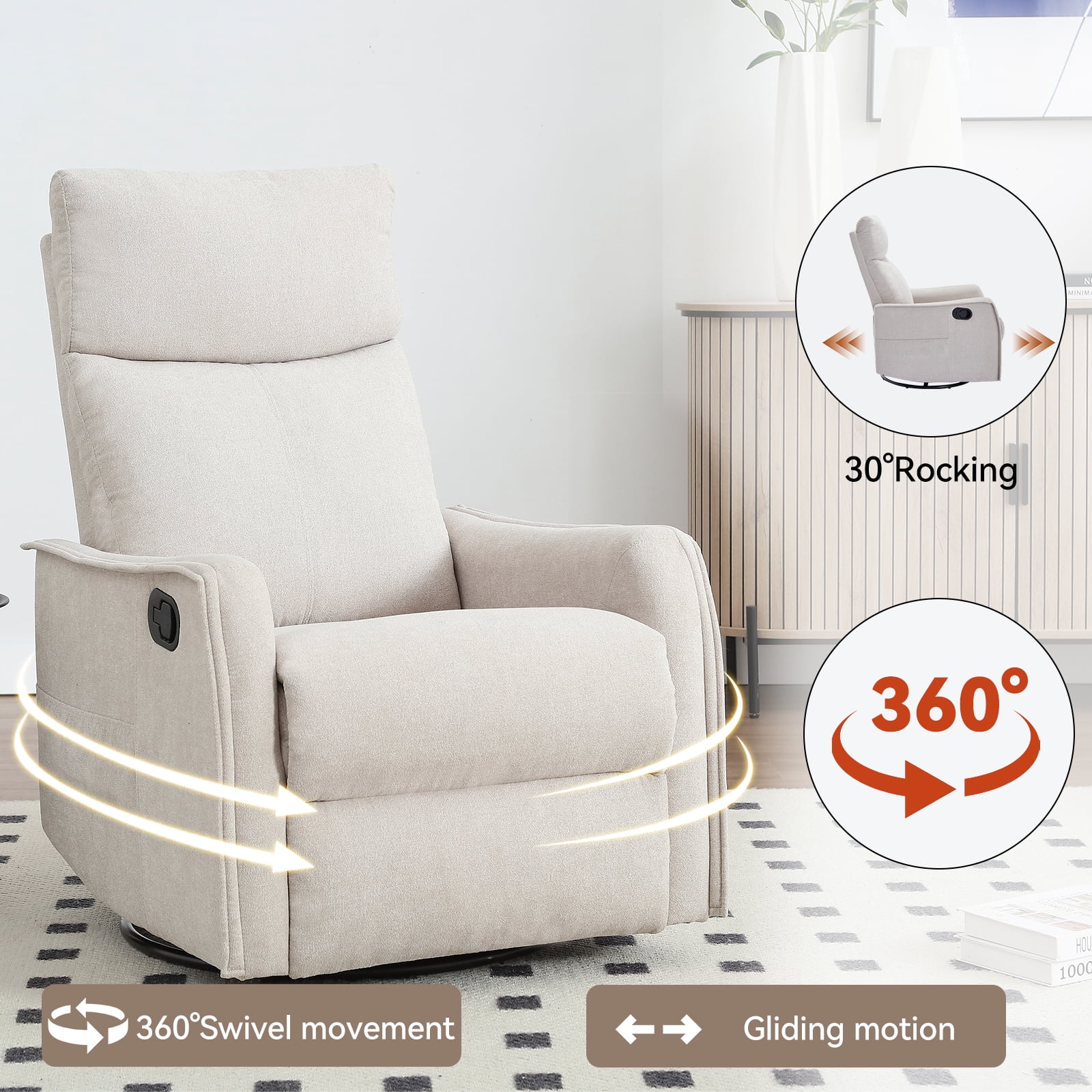Segmart 360° Swivel & Rocker Recliner Chair with Massage & Lumbar Heat- Manual Recliner, Fabric Lounge Chair for Living Room