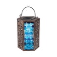 thumbnail image 1 of Evergreen Handpainted Embossed Glass and Metal Solar Lantern, Blue and Purple Scales, 1 of 3