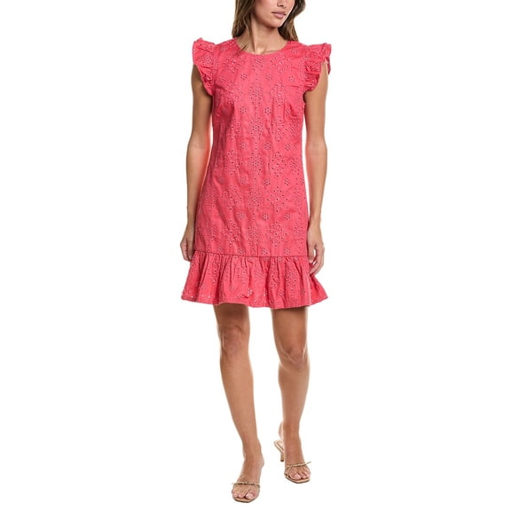 CeCe womens Flutter Sleeve Ruffle Hem Mini Dress, 0, Red