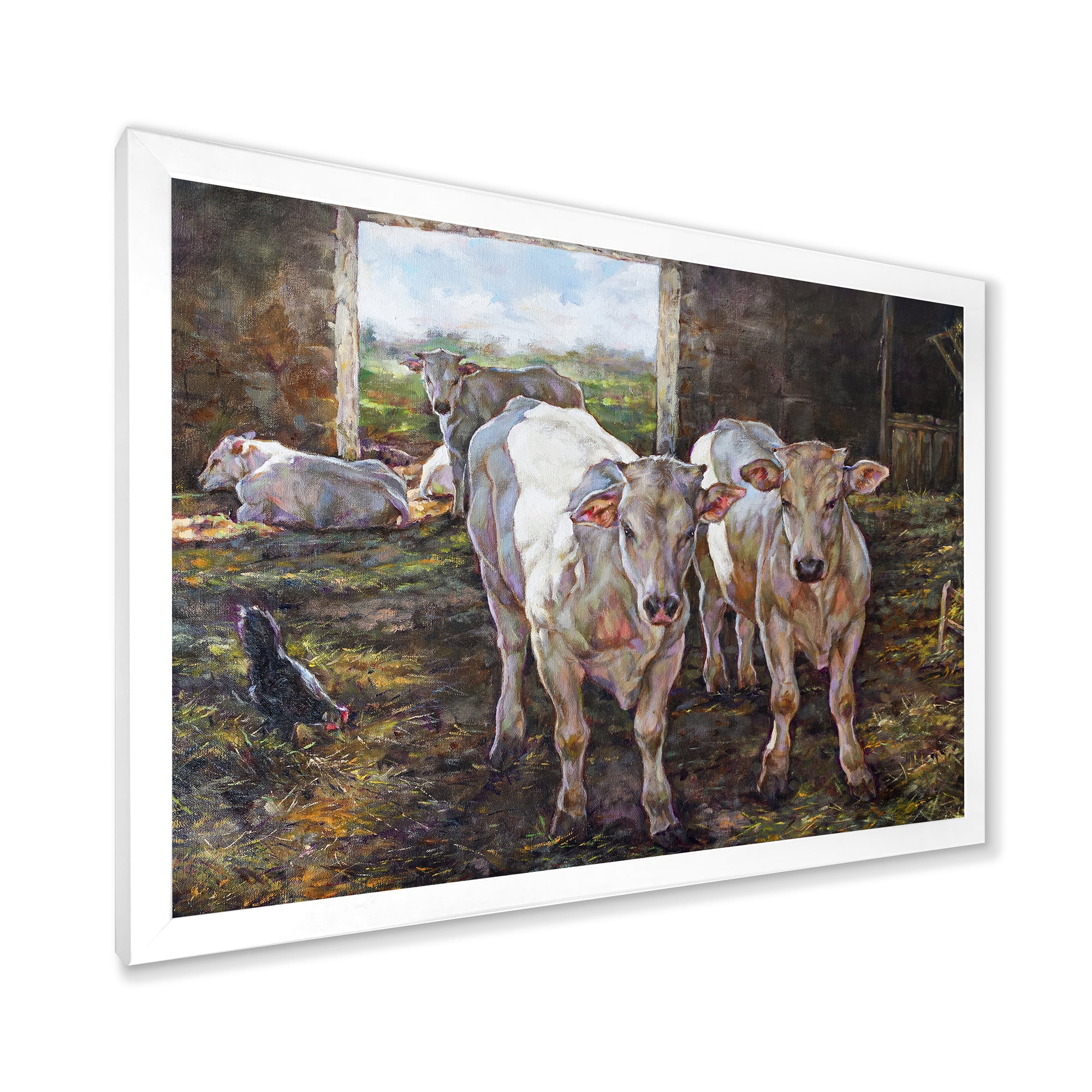 Designart 'The Cows In The Stable In Countryside' Farmhouse Framed Art Print