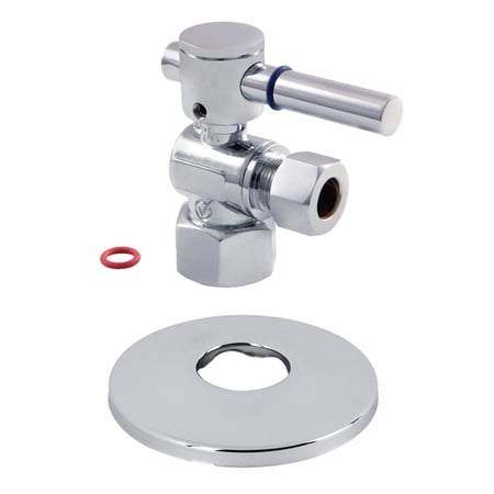 Kingston Brass CC43101DLK 1/2" FIP x 3/8" OD Comp Quarter-Turn Angle Stop Valve with Flange, Polished Chrome