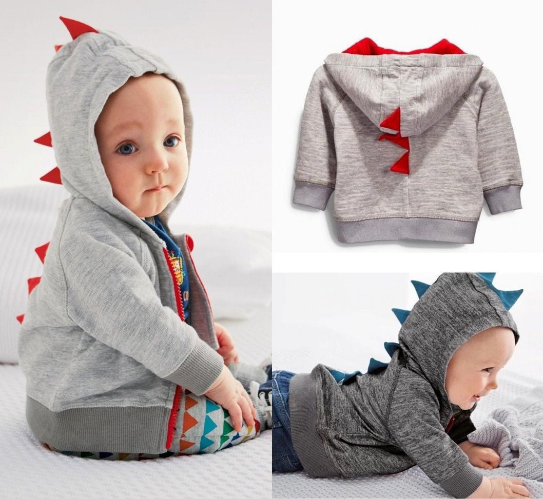 Baby Boy Clothes Toddler Boy Clothes Winter 3D Dinosaur Zipper Down Hoodie Thick Outwear Sweatshirt Top 