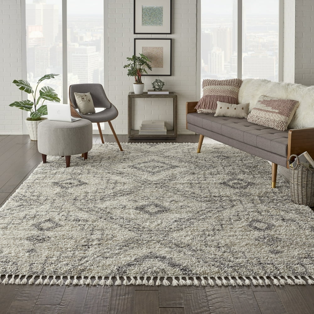 Nourison Scandinavian Shag Scandinavian Tribal Ivory/Grey Area Rug