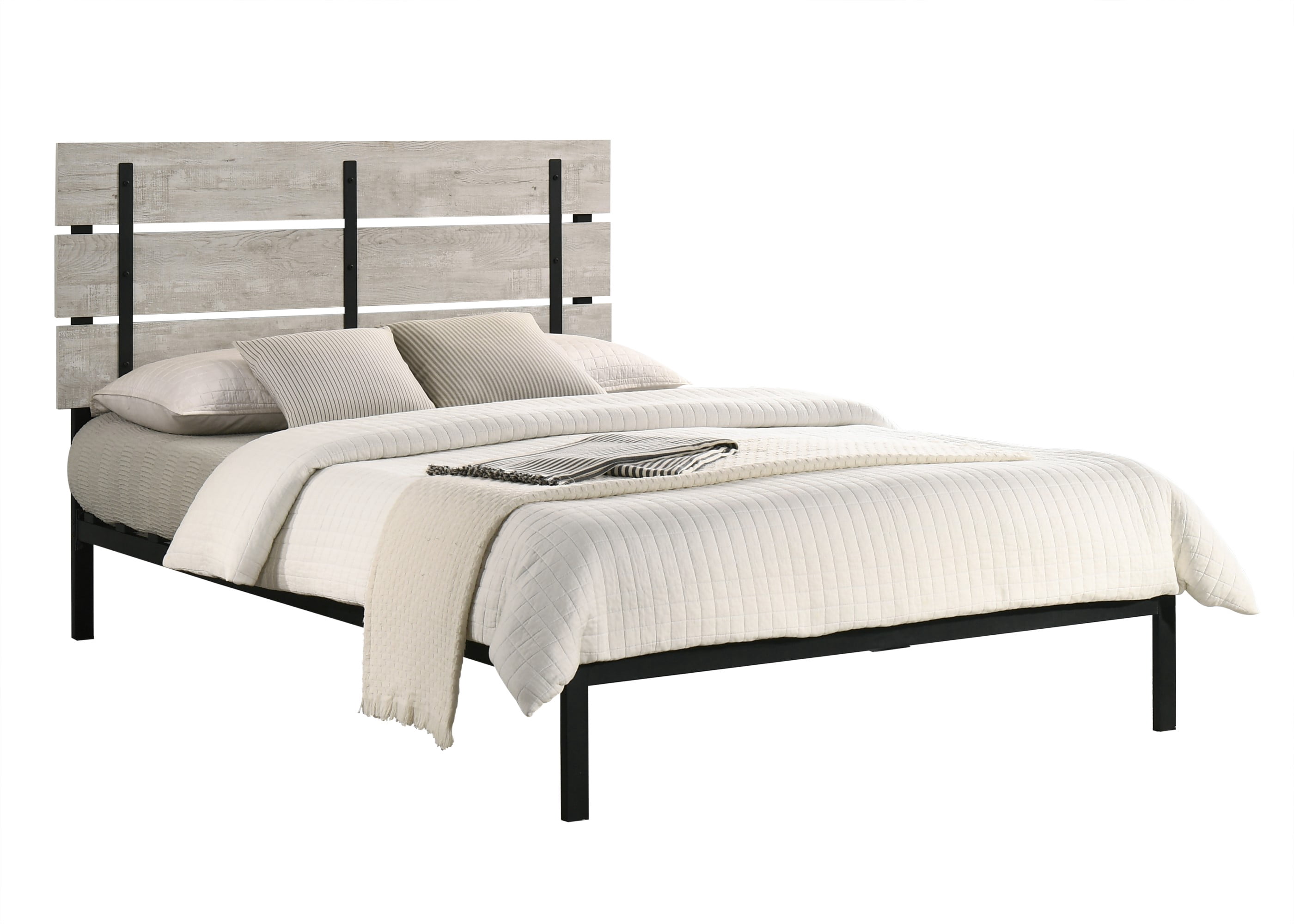 Home Design Hayward Queen Metal Platform Bed Frame with Full Slats and Under-Bed Storage, Gray, Easy Assembly