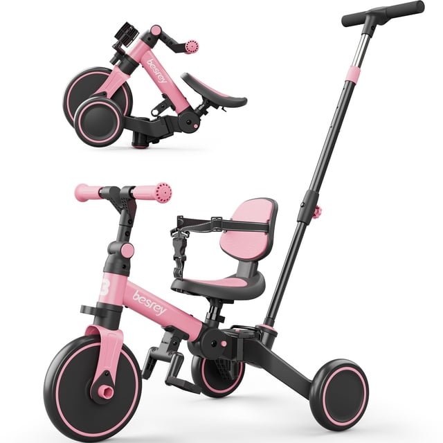 Bicicleta para niños pequeños Besrey 5 en 1 con mango de empuje para niños de 1 a 3 años