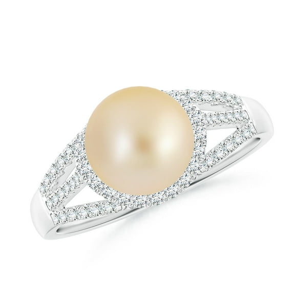 ANGARA Golden South Sea Cultured Pearl Triple Shank Ring in 14K White Gold for Women | June Birthstone, Birthday, Anniversary, Jewelry Gift for Women | Pearl Ring