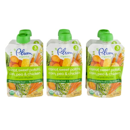 Plum Organics Stage 3 Carrot, Sweet Potato, Corn, Pea & Chicken Baby Food 4 oz. Pouch (Pack of 6)