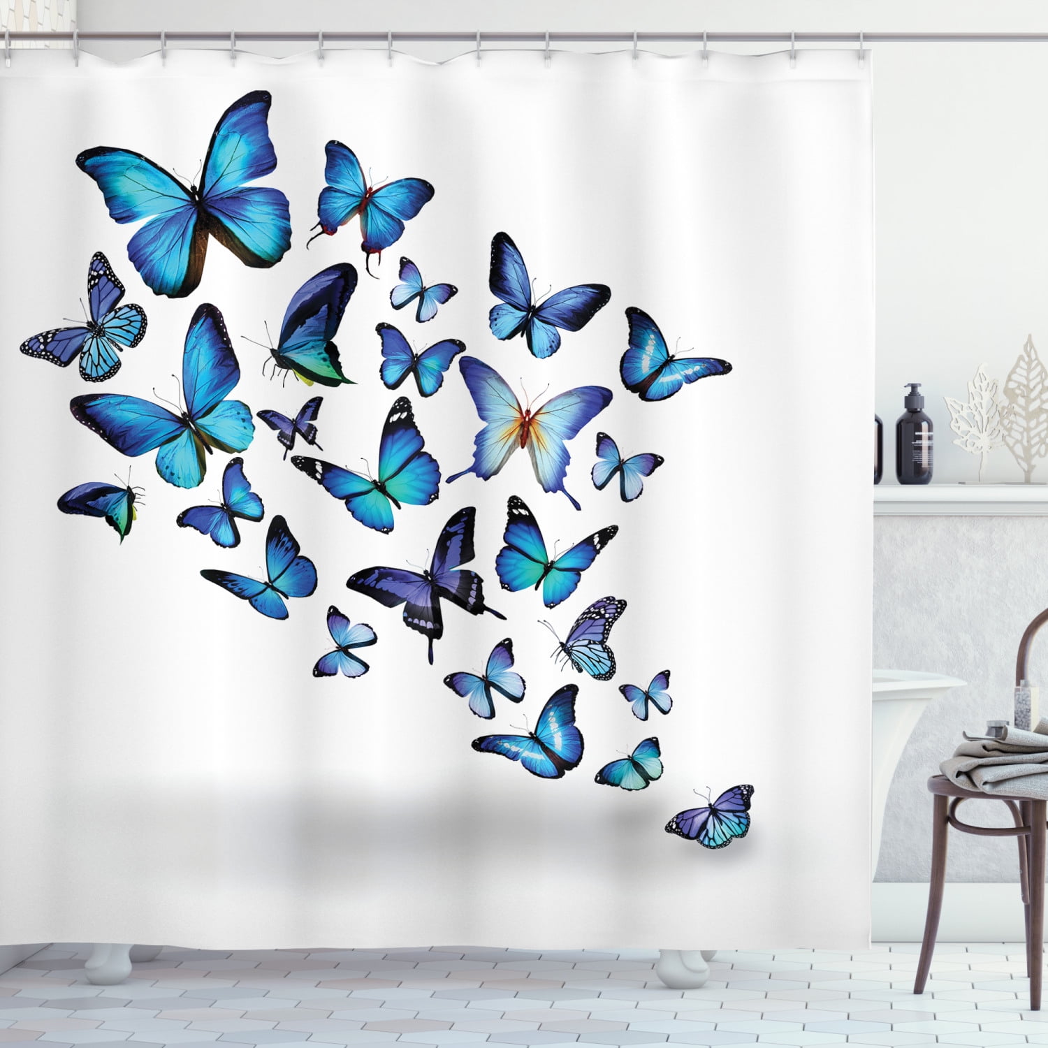 Butterflies Shower Curtain, Group of Flying Butterflies Natural Botanic