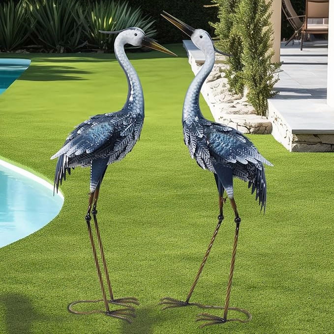 33-35 Inch Crane Statues for Yard Decorations Outdoor, Garden Sculptures & Statues, Metal Bird Statues Yard Art Garden Decorations, Blue Heron Statues for Patio, Lawn, and Backyard, Set of 2