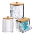 thumbnail image 1 of Dispensador de Hisopos de PláStico Transparente de 3 Piezas y Soporte Qtip para BañO - Recipiente de Almacenamiento para Sales de BañO, Redondos, AcríLico+Madera, 1 of 5