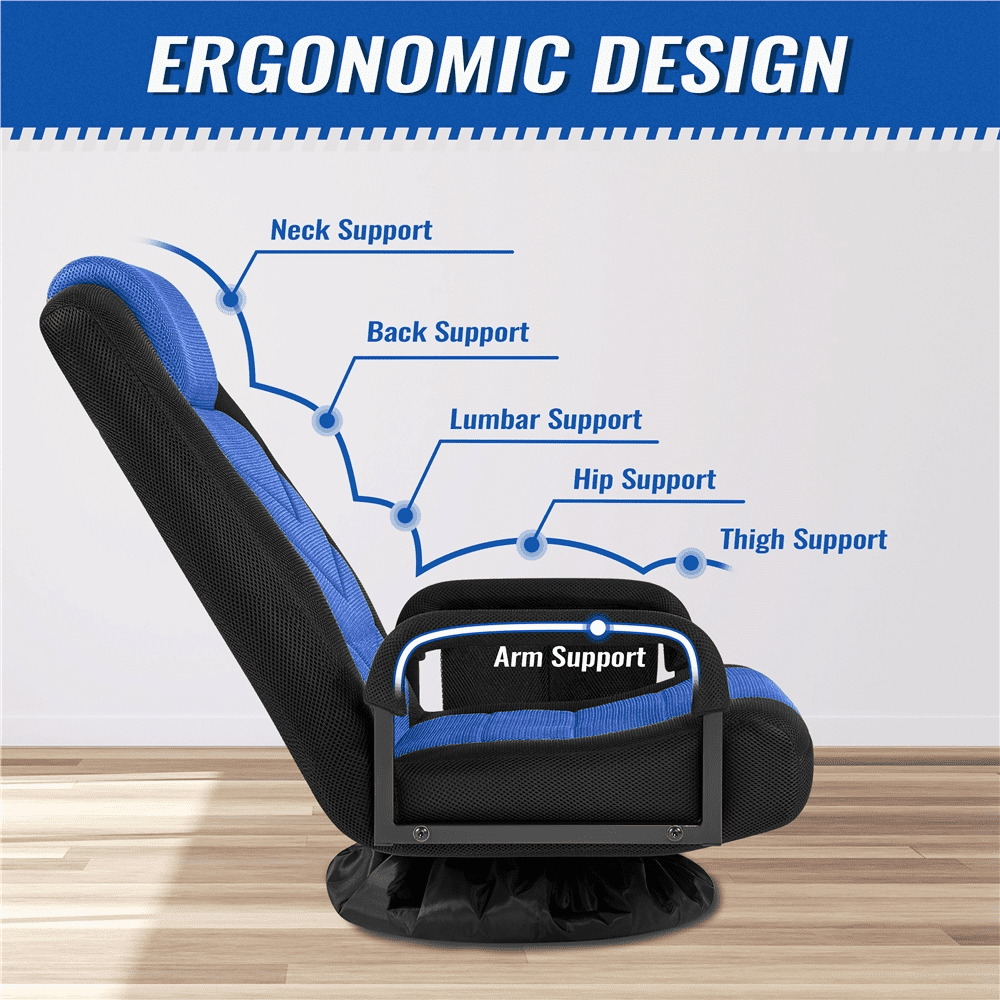 Yaheetech Swivel Floor Gaming Chair with Adjustable Backrest, Black/Blue