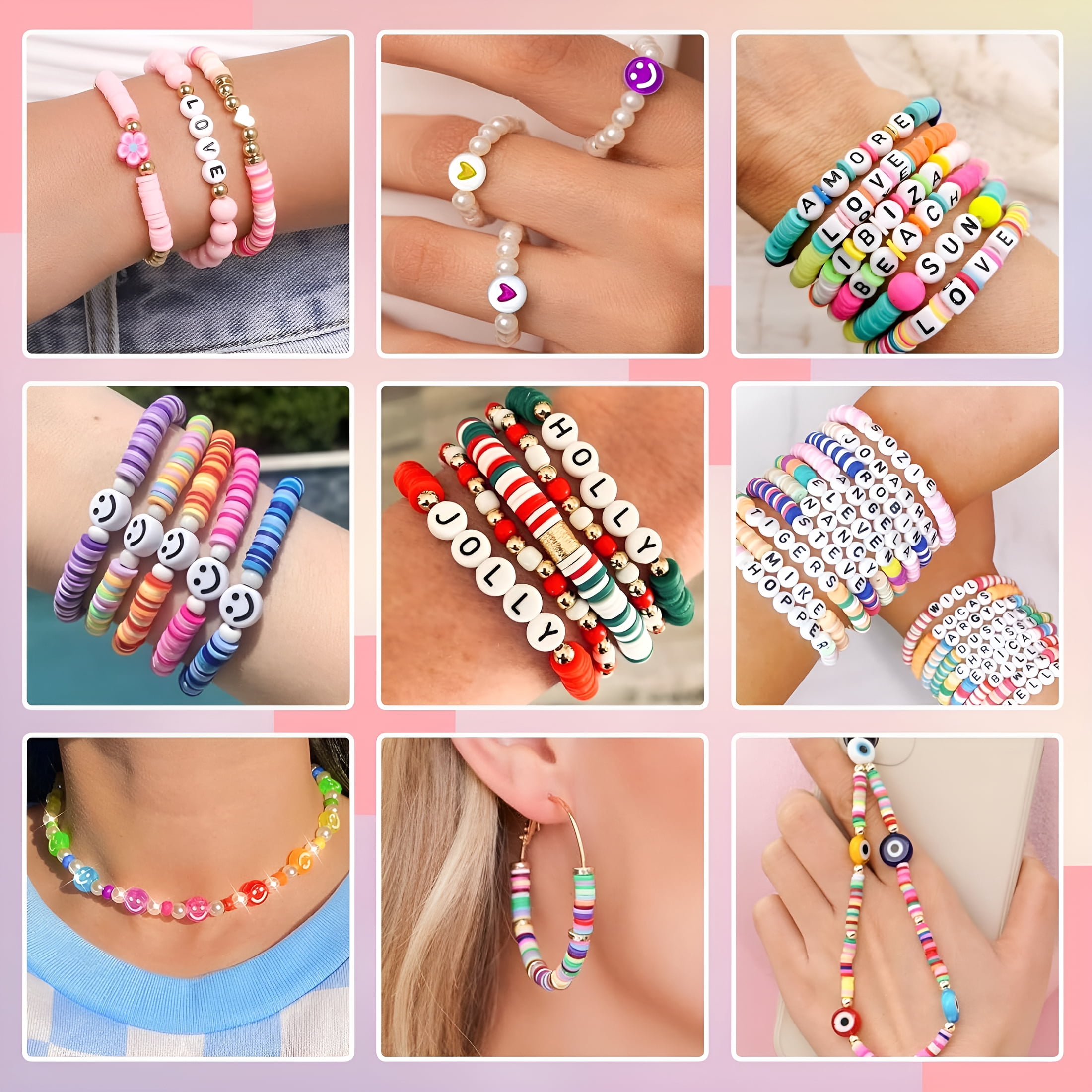 TUWAFE 2026 New Clay Beads Friendship Bracelet Making Kit,72 Colors Preppy Clay A-Z Letter Number Beads&Charms Complete Jewelry Making Kit Diy Crafts Gift for Teen Girls