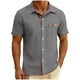 thumbnail image 1 of Ceisia Men's Relaxed Fit Short Sleeve Turndown Collar Shirt with Plaid Contrast Trim Gray L Gifts, 1 of 8