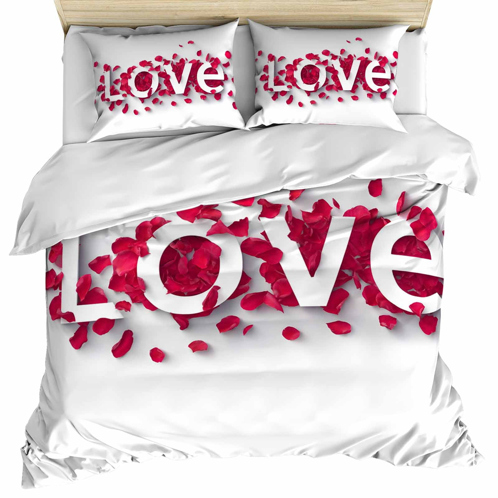 Valentine s Day Set of 4 Bedding Quilt Covers Romantic Love Red Rose Petals 4-Piece Bed Sheet Set with Extra Soft Bed Sheets Quilt Cover Pillowcase Full