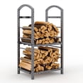 thumbnail image 2 of Kojooin 30 in Firewood Rack, Outdoor Indoor Log Rack with Kindling Hooks for Fireplace, Patio or Deck Storage, 2 of 8