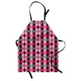 thumbnail image 1 of Abstract Apron Argyle Motif with Diamonds and Lozenges Infinite Symmetric Stripes Image, Unisex Kitchen Bib Apron with Adjustable Neck for Cooking Baking Gardening, Baby Pink Black Grey, by Ambesonne, 1 of 3