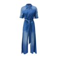 thumbnail image 5 of sususu Womens Jumpsuit V Neck Denim Fabric Belted High Waist Playsuit Casual One Piece Outfits Wide Leg Romper with Pockets ,BU1,XXL, 5 of 5