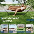 thumbnail image 6 of Memoryfield Double Hammock with Stand & Pillow, 450 lb Capacity, Balance Rope, Outdoor Patio Backyard, Yellow, 6 of 8