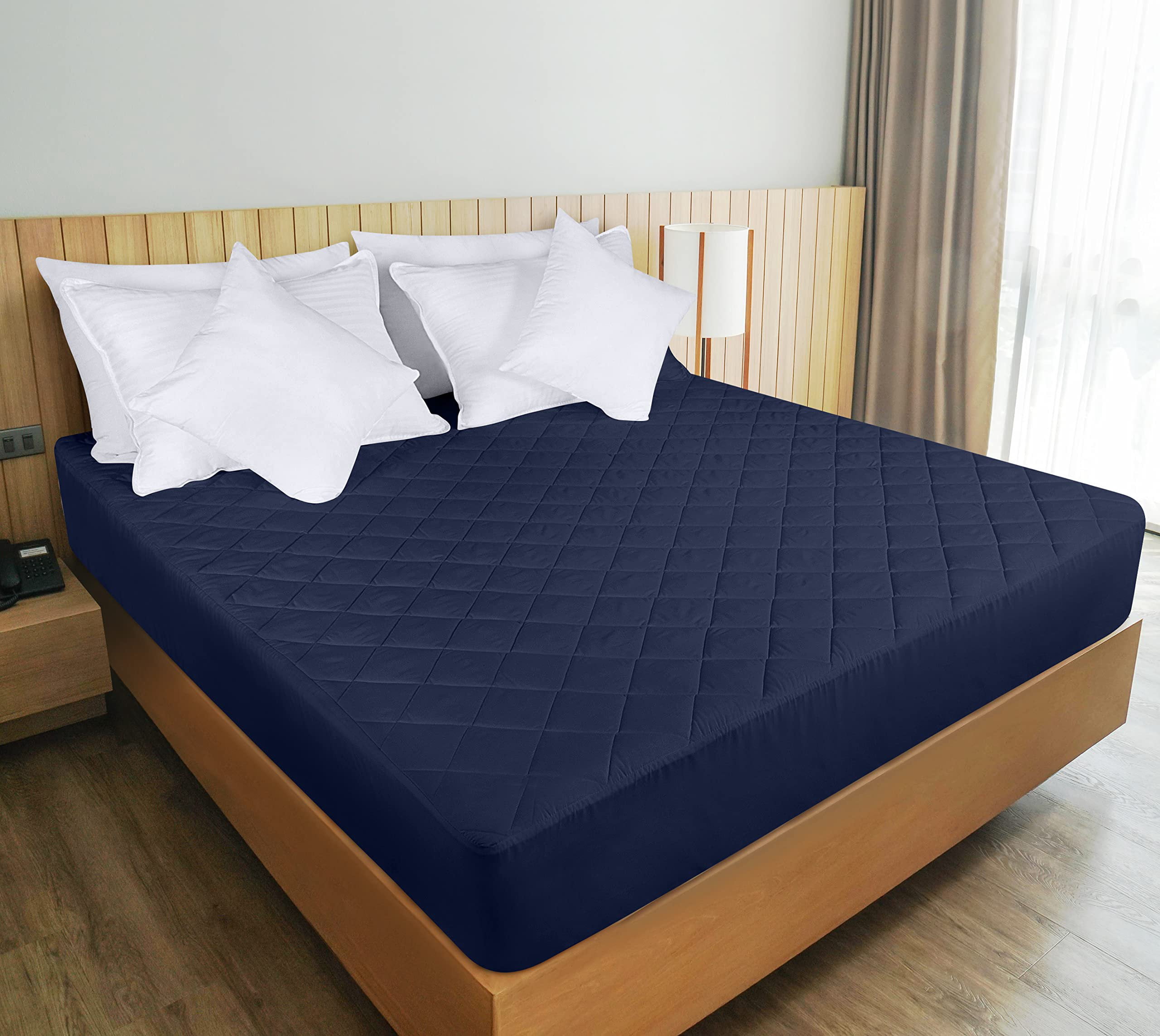 Utopia Bedding Quilted Fitted Mattress Pad, Queen Size, Elastic Fitted Mattress Topper Protector and Cover with Deep Pocket Stretches up to 16 Inches, Machine Washable (Navy)