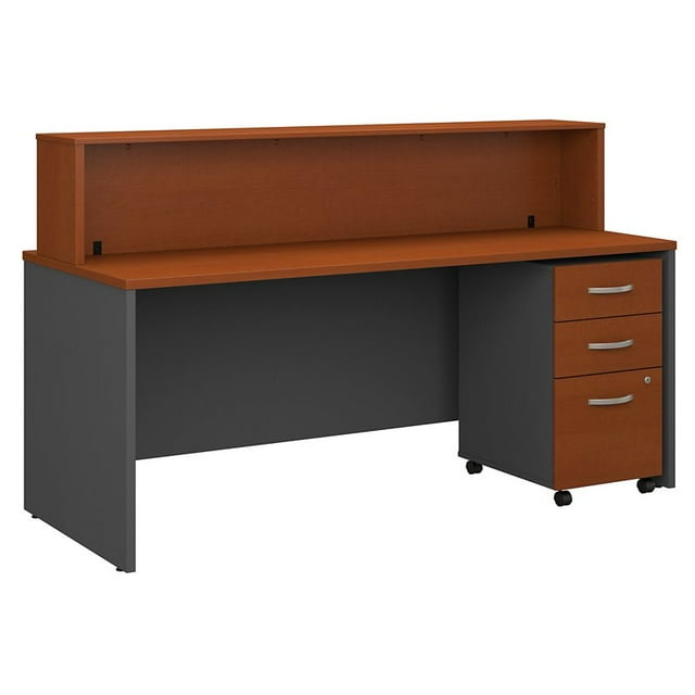 Bush Business Furniture Series C 72"W Reception Desk with Mobile File Cabinet in Auburn Maple Gray