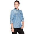 thumbnail image 5 of Women's Denim Blouse Button Down Blue Jean Tencel Long Sleeve Western Shirt Top, Light Denim, Small, 5 of 6