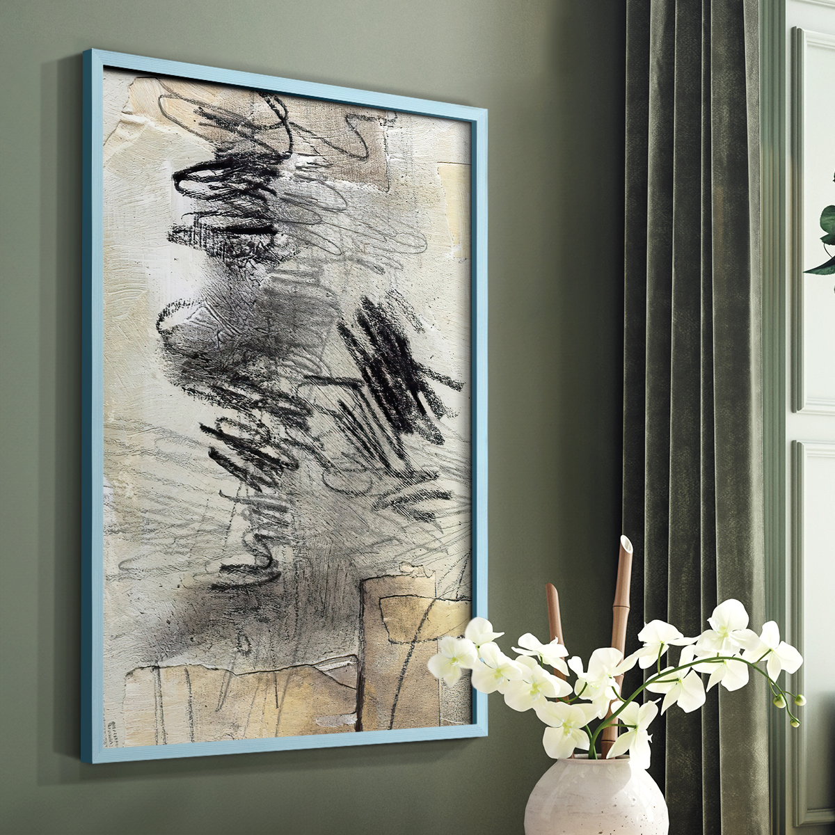 Masked Notes II Framed Print in Blue Solid Wood Framed Print No Nail Hanging