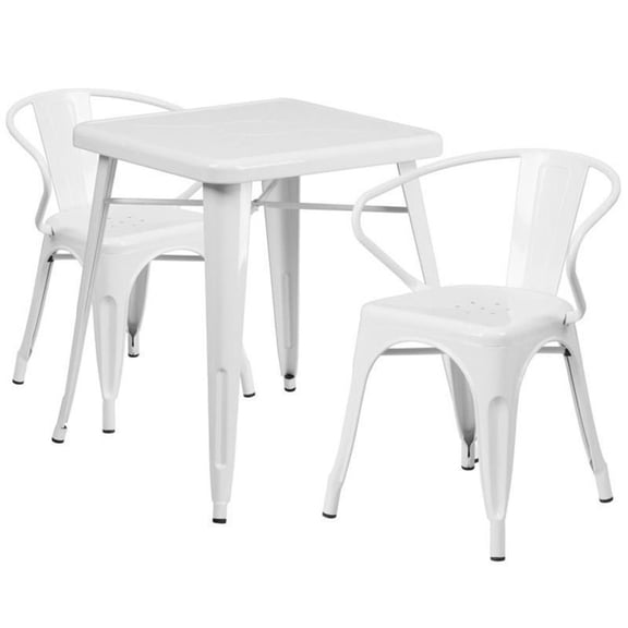 Bowery Hill Metal 3 Piece Bistro Set in White