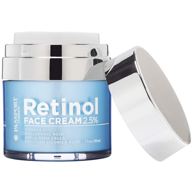 Passport to Organics Retinol 2.5% Crema facial de alta potencia - Crema antienvejecimiento - Crema hidratante orgánica con vitamina C ácido hialurónico y aceites esenciales - Hidratante de retinol par