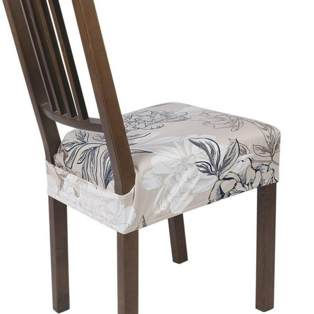 Fundas elásticas para asientos de sillas de comedor SearchI, juego de 4 unidades, color beige/azul
