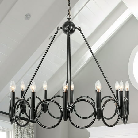 

Vanity Art 12 Light Wagon Wheel Candle Style Chandelier Modern Hanging Lighting Ceiling Lights Fixtures for Dining Room Living Room Bed Room Kitchen Classic Black 22512BK