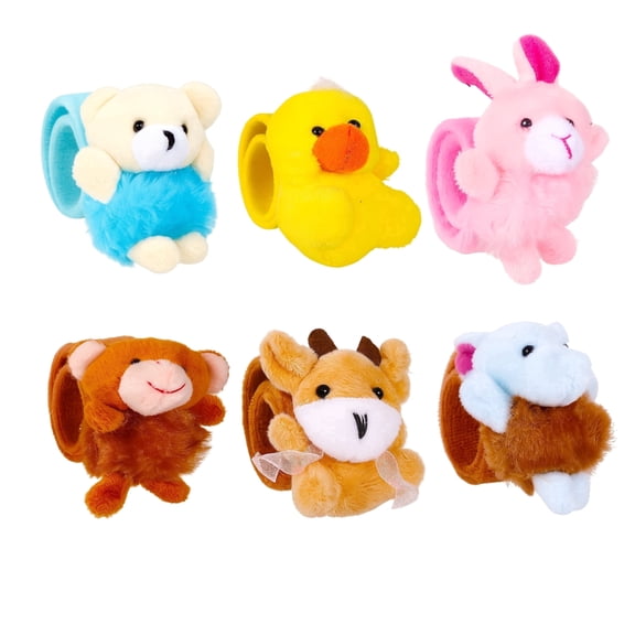 6 Pcs Stuffed Animal Slap Bracelets, Cute Plush Slap Bracelets Bulk for Party Favors, Classroom Prizes, Holiday Gifts, Goodie Bag Fillers, Carnival Toys (Assorted Animals)
