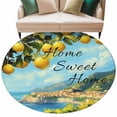 thumbnail image 2 of Summer Home Sweet Round Living Room Rugs 6 ft, Yellow Lemon Blue Sky Green Leaf Retro Washable Area Rug with Non-Slip Sturdy Edge Binding Round Carpet for Kitchen Office Bedroom, 2 of 9