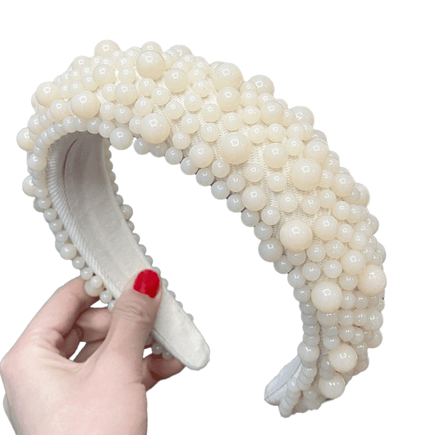 Diademas acolchadas con perlas para mujer: bandas anchas para el cabello, bandas para la cabeza con cuentas acrílicas, aros para el cabello barrocos, accesorios para el cabello hechos a mano para