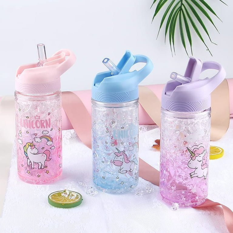 DanceeMangoos Unicorn Water Bottles for Girls,Cup with Straw and Safety  Lock,Pink Outdoor Indoor Water Bottle,400ML/13.5oz for school kids girl