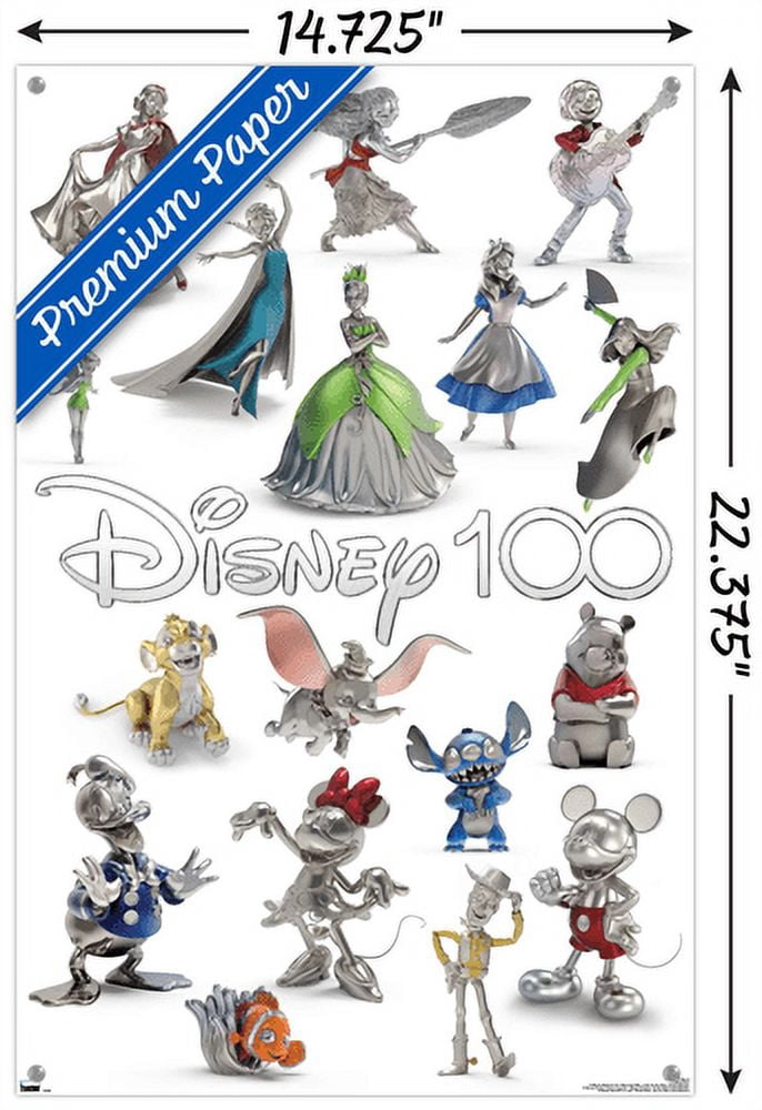 Disney 100th Anniversary - Platinum Wall Poster with Push Pins, 14.725" x 22.375"