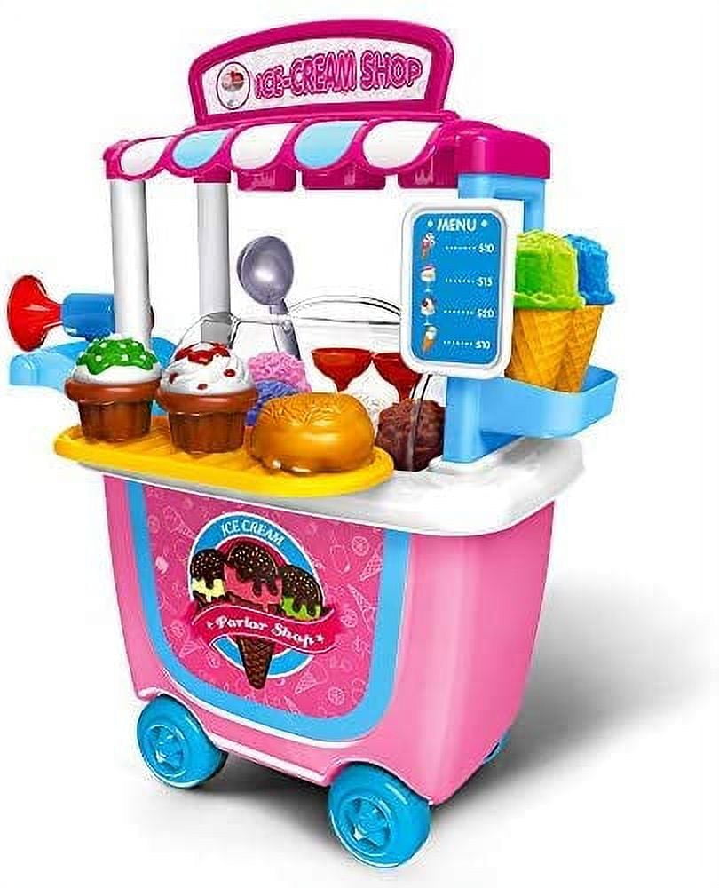 Gizmovine Ice Cream Toy Pretend Food Truck Toy Play Set Ice Cream Cart for Toddler Girls 4,3,2