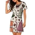 thumbnail image 2 of Easygdp Vintage Coffee Camisón de manga corta para mujer, informal, estampado, 2 of 6