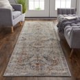 thumbnail image 6 of 8' Tan Orange And Red Floral Power Loom Distressed Runner Rug With Fringe, 6 of 7