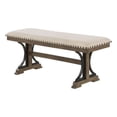 thumbnail image 1 of Beige Linen Brown Oak MDF Wood Dining Bench with Nailhead Trim, 1 of 2
