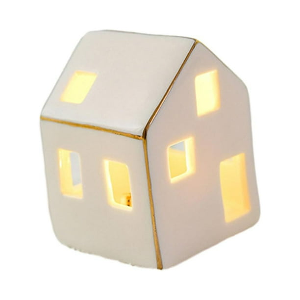 Figuras navideñas de cerámica, adorno de escritorio de pueblo navideño con luz LED para casa perfke Estatuilla de escritorio