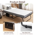thumbnail image 6 of Portable Folding Bed with Mattress for Kids Adults Guest, 75x38 Inches Metal Folding Cot Bed Frame with Wheels, Side Pocket and Cover, Saving Space Rollaway Bed, 350 lbs Weight Capacity, 6 of 8